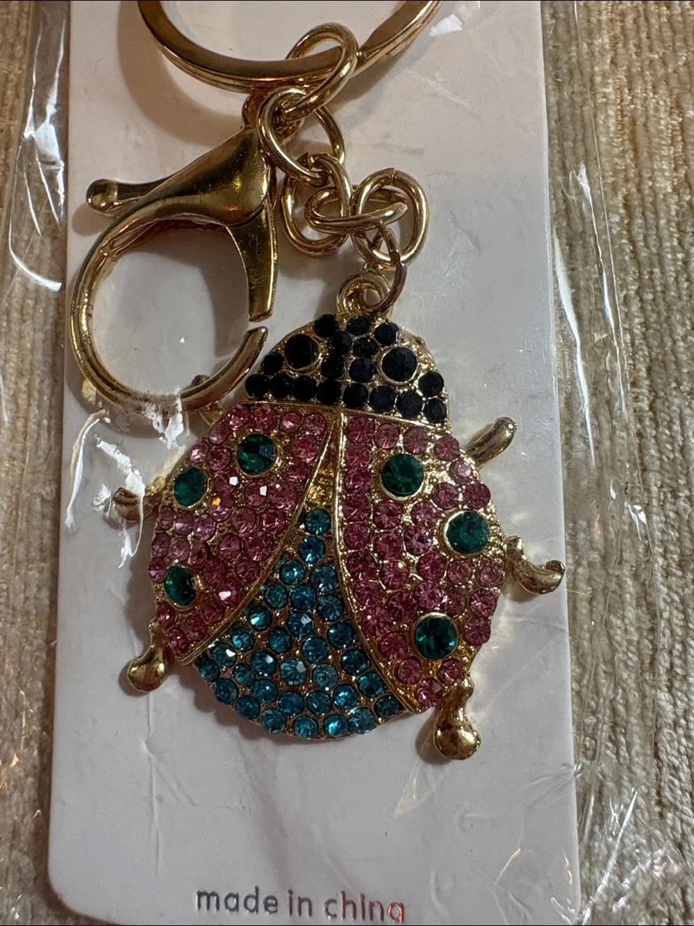 mint Gold-Tone Multicolor Crystal Ladybug Keychain